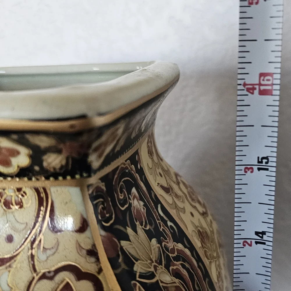 Black Gold Red Tapestry Porcelain Vase, 16